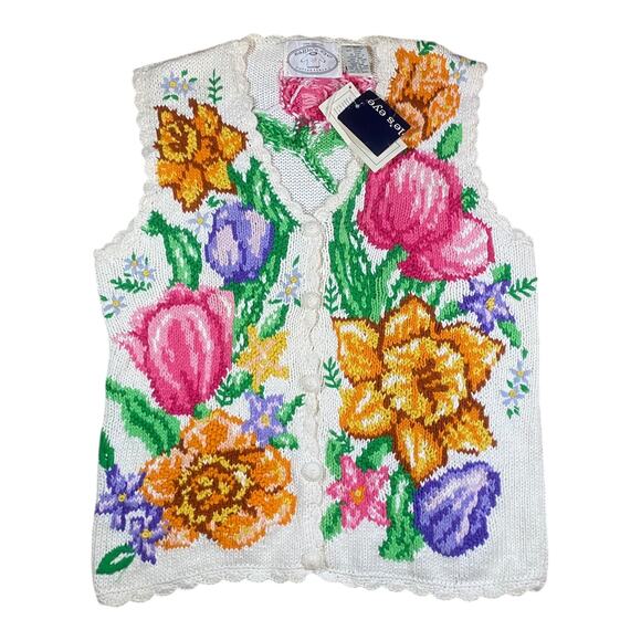 Vintage 90s Eagle Eye Floral Knit Sweater Vest NWT - M - Picture 2 of 4